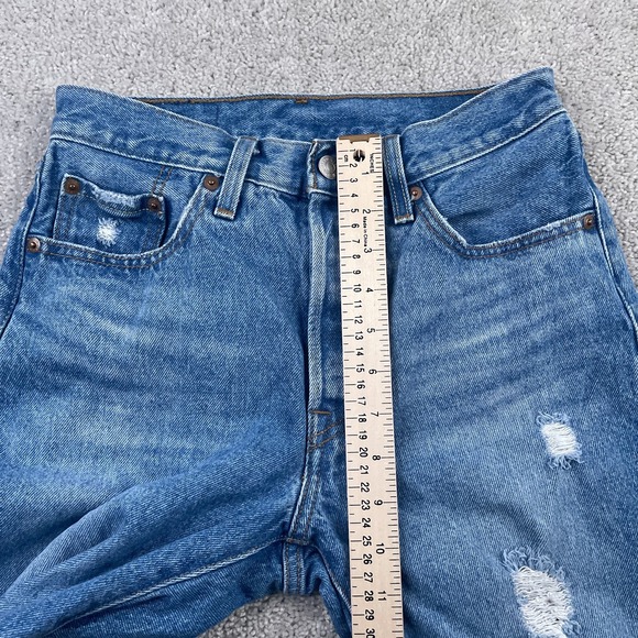 Levis 501 Jeans Womens 24x30 Blue Distressed Denim Button Fly High‎ Rise Pants - Picture 7 of 16